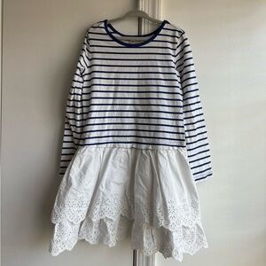 Hanna Andersson blue striped Eyelet Dress Size 6/7